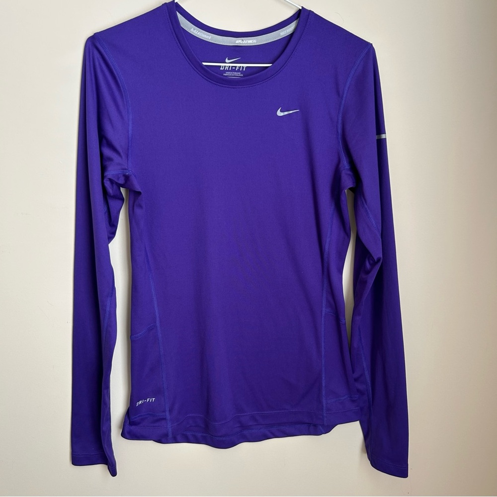 Nike MILER Purple Running Dri-Fit Long Sleeve Tee T Shirt Top Size XS